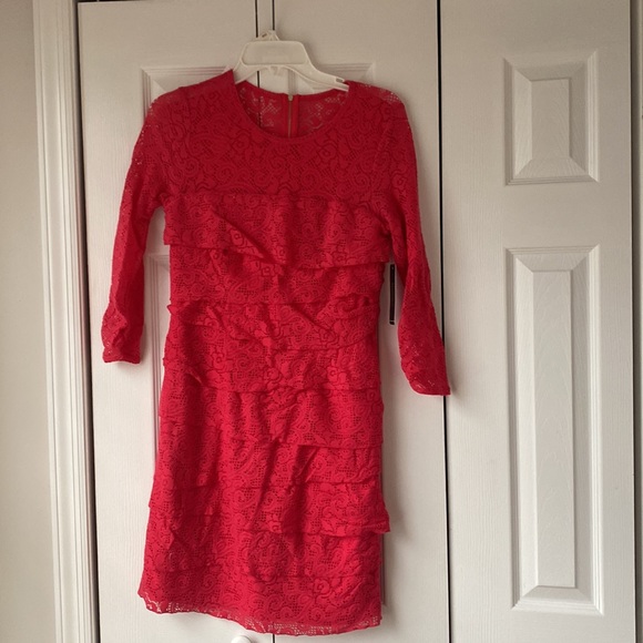 NWT Laundry by Shelli Segal Dress Sz 6 Dark Geranium 3/4 Sleeve Tiered Cocktail - Picture 5 of 7